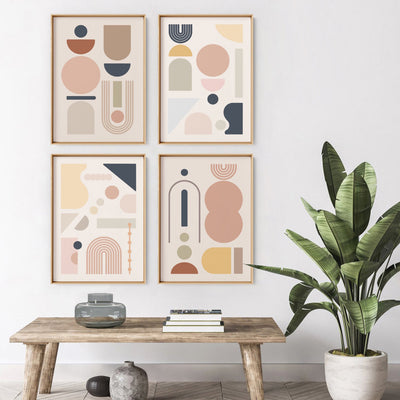 Mid Century Geo Shapes II - Art Print, Poster, Stretched Canvas or Framed Wall Art, shown framed in a home interior space