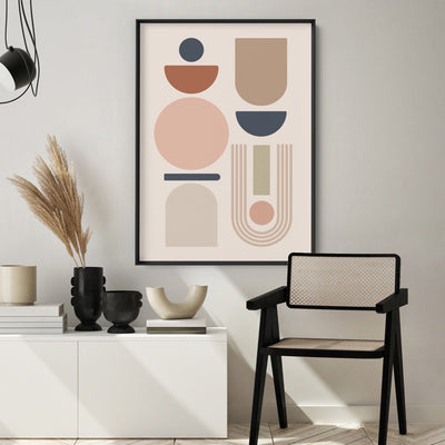 Mid Century Geo Shapes III - Art Print, Poster, Stretched Canvas or Framed Wall Art Prints, shown framed in a room