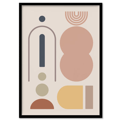 Mid Century Geo Shapes IV - Art Print, Poster, Stretched Canvas, or Framed Wall Art Print, shown in a black frame