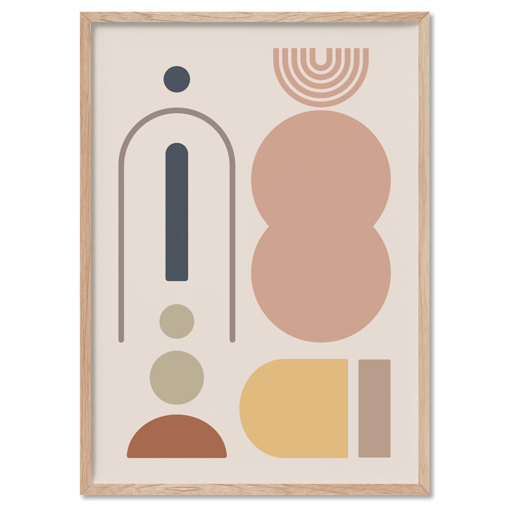 Mid Century Geo Shapes IV - Art Print, Poster, Stretched Canvas, or Framed Wall Art Print, shown in a natural timber frame
