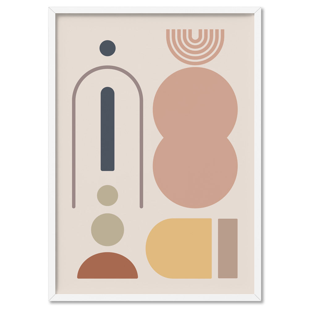 Mid Century Geo Shapes IV - Art Print, Poster, Stretched Canvas, or Framed Wall Art Print, shown in a white frame