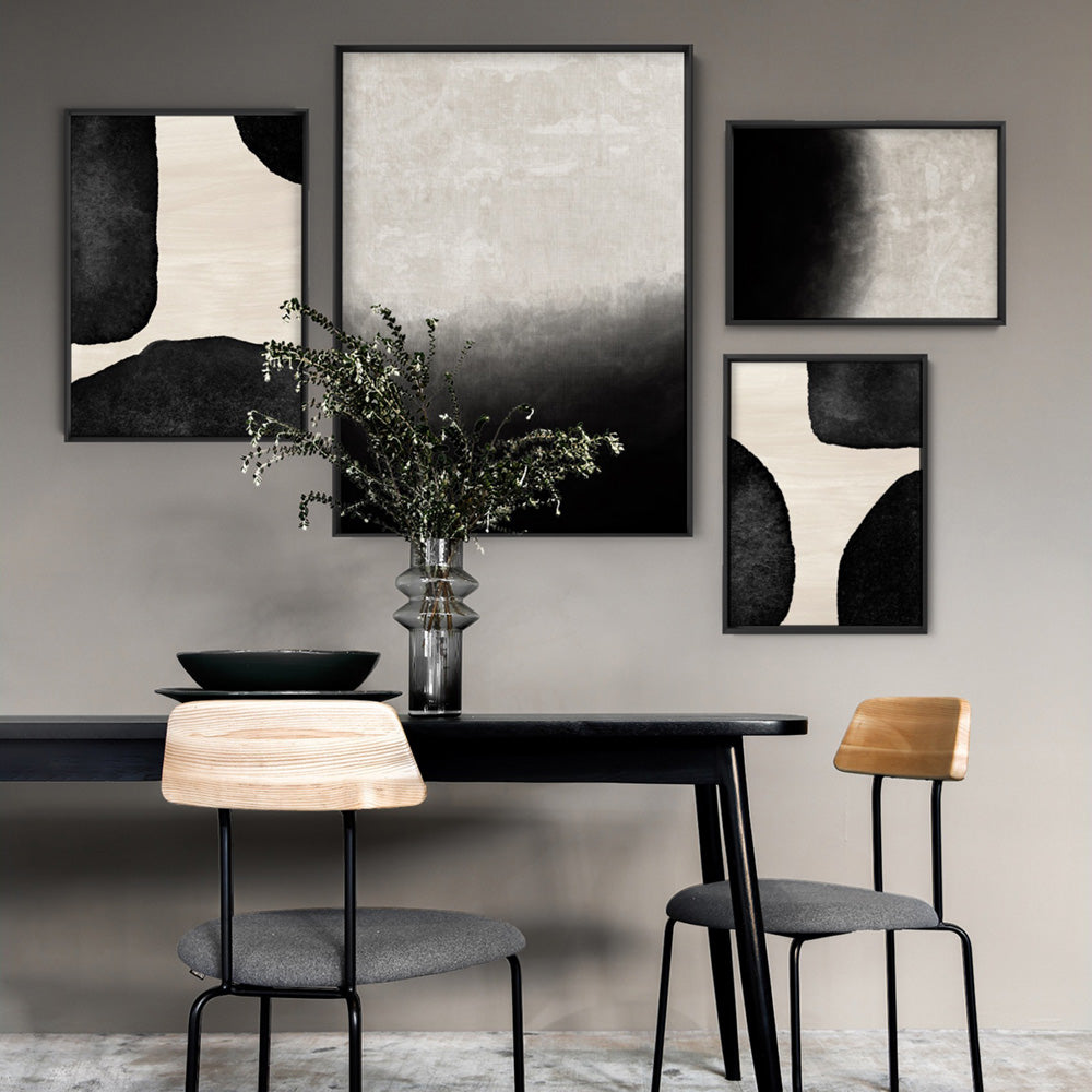 Formes Noires II - Art Print, Poster, Stretched Canvas or Framed Wall Art, shown framed in a home interior space