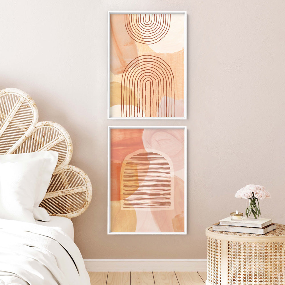 Boho Abstracts | Terra Arches V - Art Print, Poster, Stretched Canvas or Framed Wall Art, shown framed in a home interior space