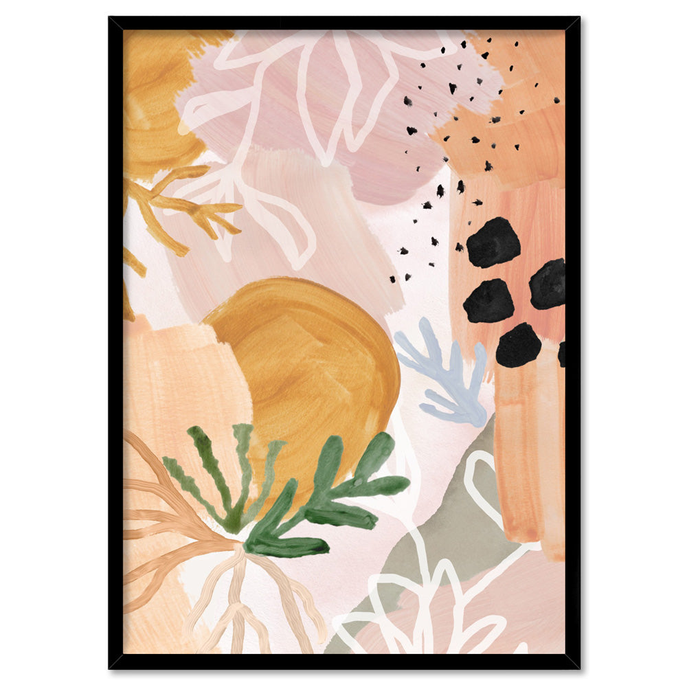 Garden of Earthly Delights | Peach - Art Print, Poster, Stretched Canvas, or Framed Wall Art Print, shown in a black frame