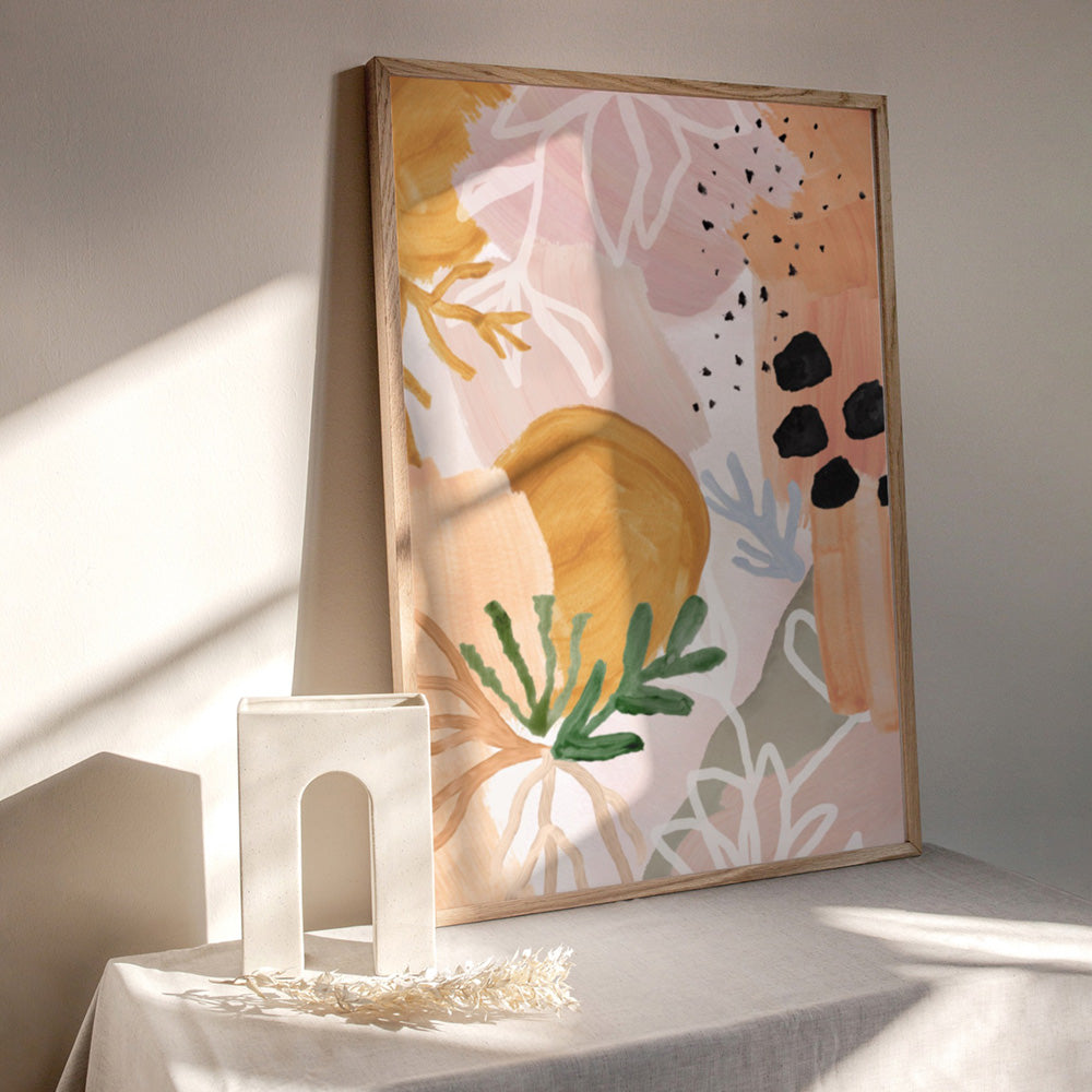 Garden of Earthly Delights | Peach - Art Print, Poster, Stretched Canvas or Framed Wall Art Prints, shown framed in a room