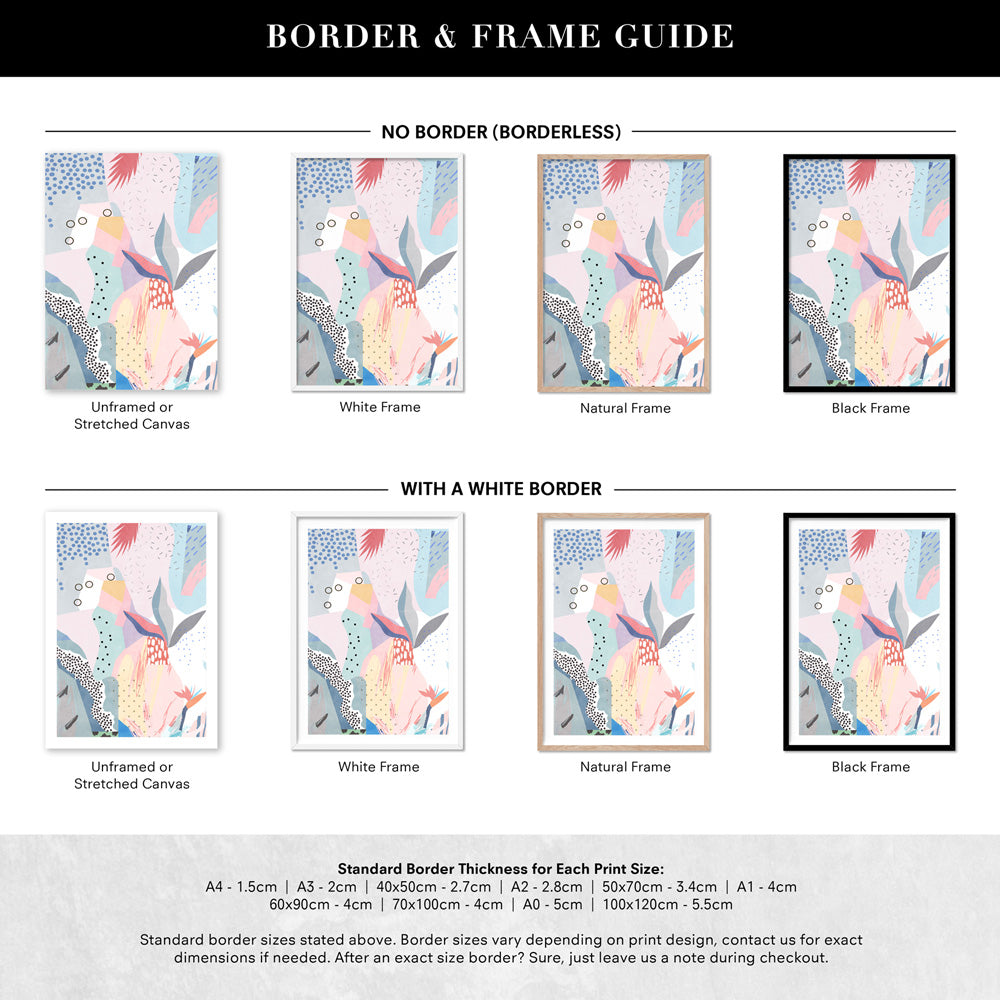 Abstract Geo Pastel Gardens I - Art Print, Poster, Stretched Canvas or Framed Wall Art, Showing White , Black, Natural Frame Colours, No Frame (Unframed) or Stretched Canvas, and With or Without White Borders
