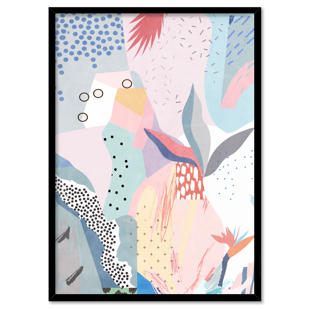Abstract Geo Pastel Gardens I - Art Print, Poster, Stretched Canvas, or Framed Wall Art Print, shown in a black frame