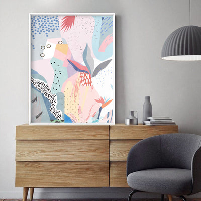 Abstract Geo Pastel Gardens I - Art Print, Poster, Stretched Canvas or Framed Wall Art Prints, shown framed in a room