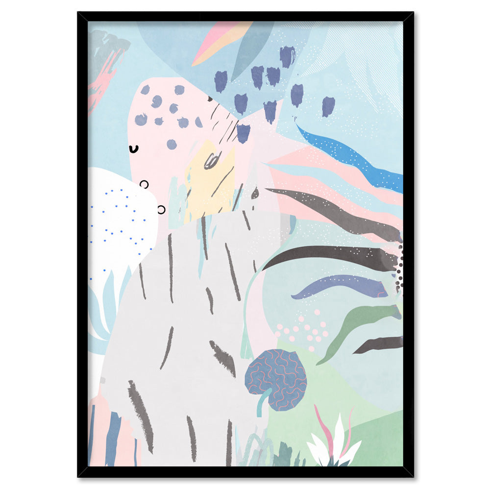 Abstract Geo Pastel Gardens II - Art Print, Poster, Stretched Canvas, or Framed Wall Art Print, shown in a black frame