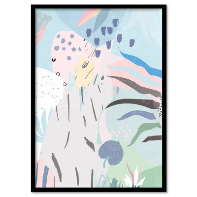 Abstract Geo Pastel Gardens II - Art Print, Poster, Stretched Canvas, or Framed Wall Art Print, shown in a black frame