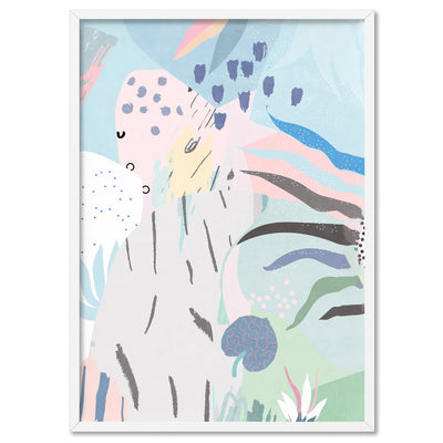 Abstract Geo Pastel Gardens II - Art Print, Poster, Stretched Canvas, or Framed Wall Art Print, shown in a white frame