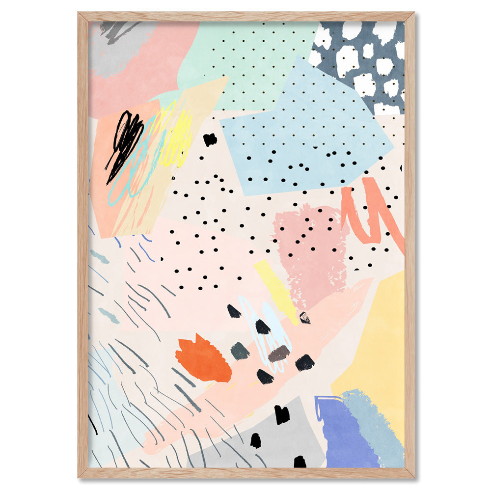 Abstract Geo Pastel Gardens III - Art Print, Poster, Stretched Canvas, or Framed Wall Art Print, shown in a natural timber frame