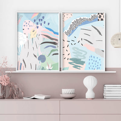 Abstract Geo Pastel Gardens IV - Art Print, Poster, Stretched Canvas or Framed Wall Art, shown framed in a home interior space