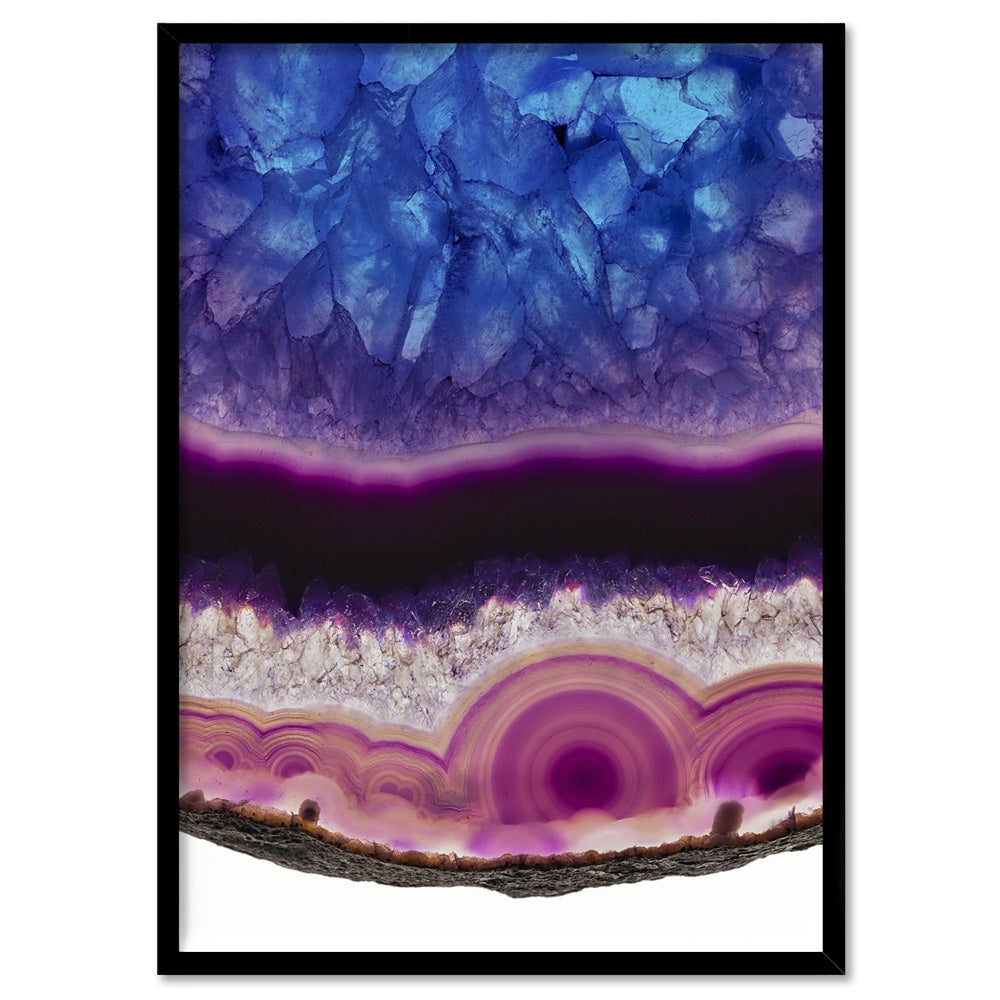 Agate Slice Geode Multicolour - Art Print, Poster, Stretched Canvas, or Framed Wall Art Print, shown in a black frame