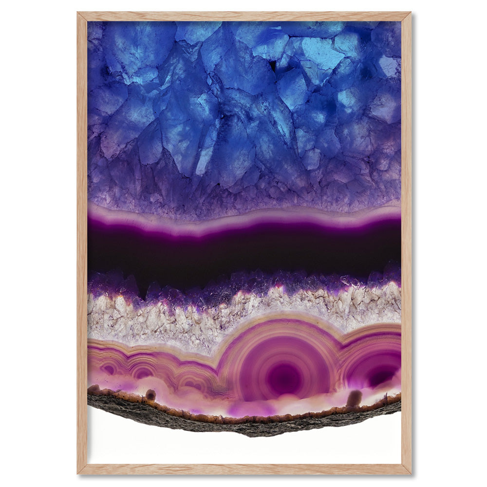 Agate Slice Geode Multicolour - Art Print, Poster, Stretched Canvas, or Framed Wall Art Print, shown in a natural timber frame