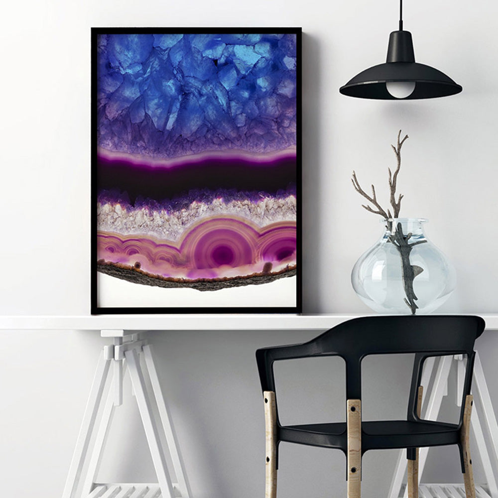 Agate Slice Geode Multicolour - Art Print, Poster, Stretched Canvas or Framed Wall Art, shown framed in a room