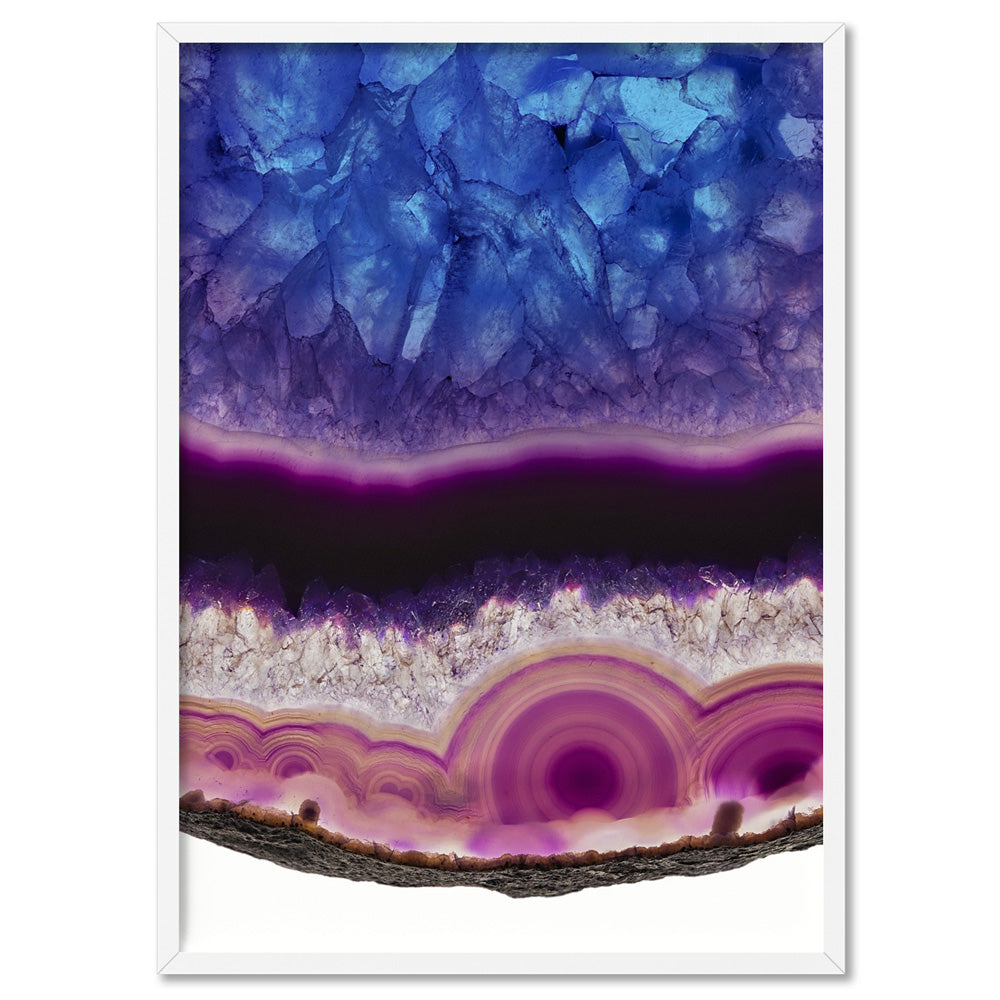 Agate Slice Geode Multicolour - Art Print, Poster, Stretched Canvas, or Framed Wall Art Print, shown in a white frame