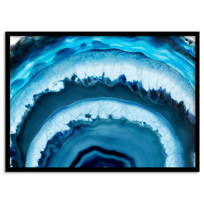 Agate Slice Geode Turquoise - Art Print, Poster, Stretched Canvas, or Framed Wall Art Print, shown in a black frame