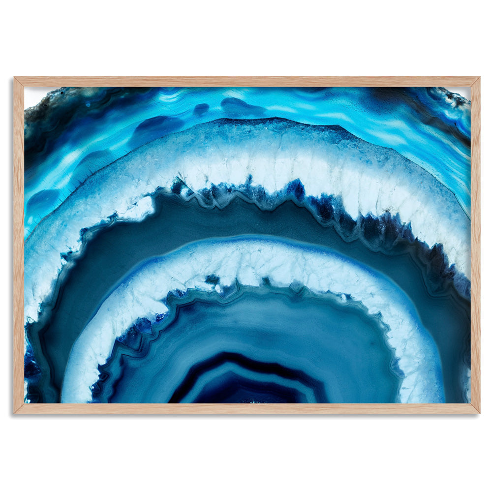 Agate Slice Geode Turquoise - Art Print, Poster, Stretched Canvas, or Framed Wall Art Print, shown in a natural timber frame