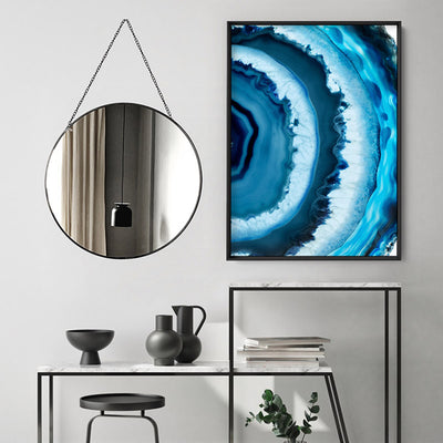 Agate Slice Geode Turquoise - Art Print, Poster, Stretched Canvas or Framed Wall Art, shown framed in a home interior space