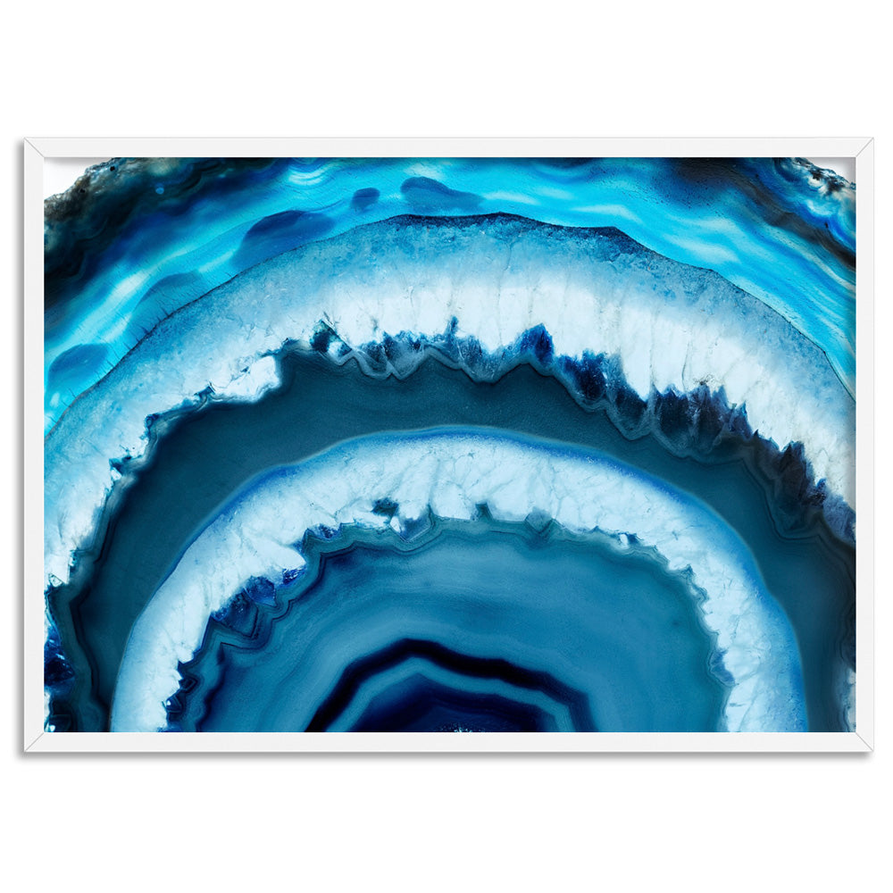 Agate Slice Geode Turquoise - Art Print, Poster, Stretched Canvas, or Framed Wall Art Print, shown in a white frame