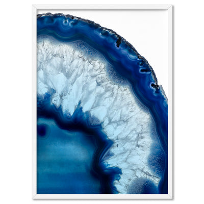Agate Slice Geode Blues II - Art Print, Poster, Stretched Canvas, or Framed Wall Art Print, shown in a white frame