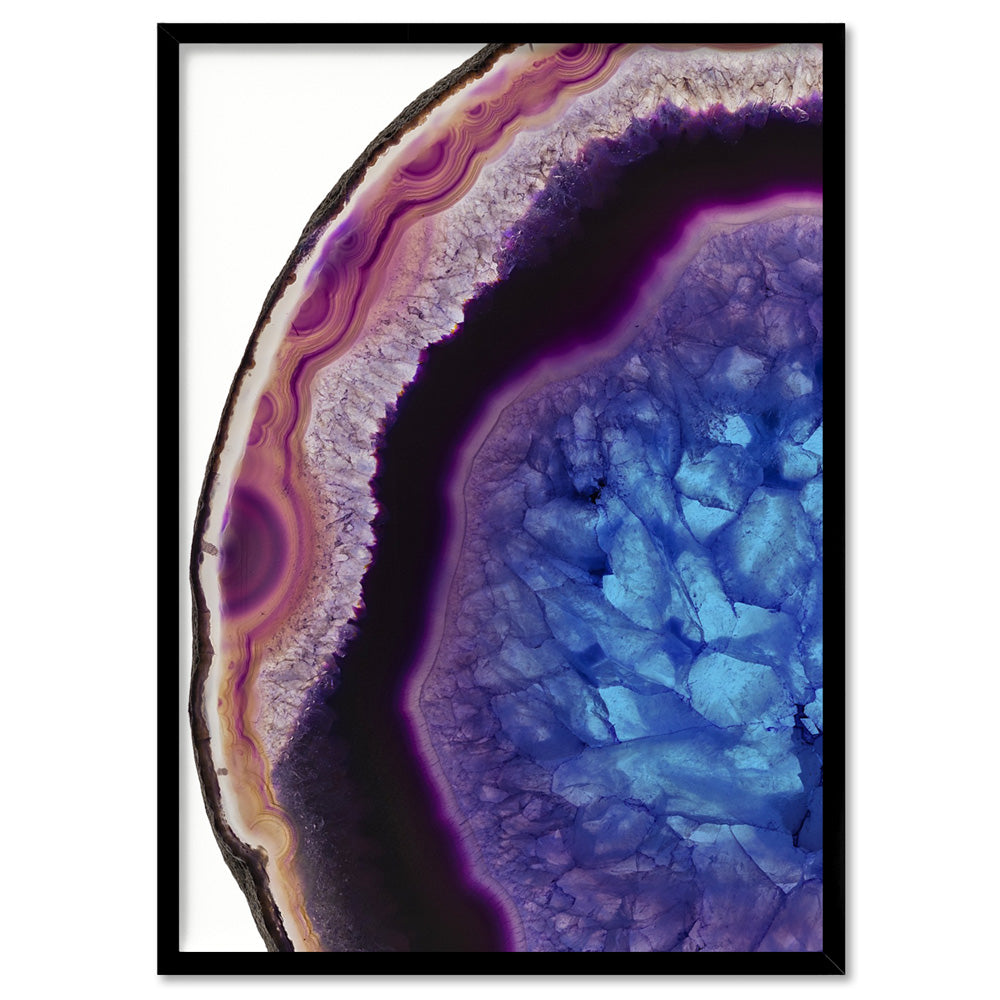 Agate Slice Geode Multicolour I - Art Print, Poster, Stretched Canvas, or Framed Wall Art Print, shown in a black frame