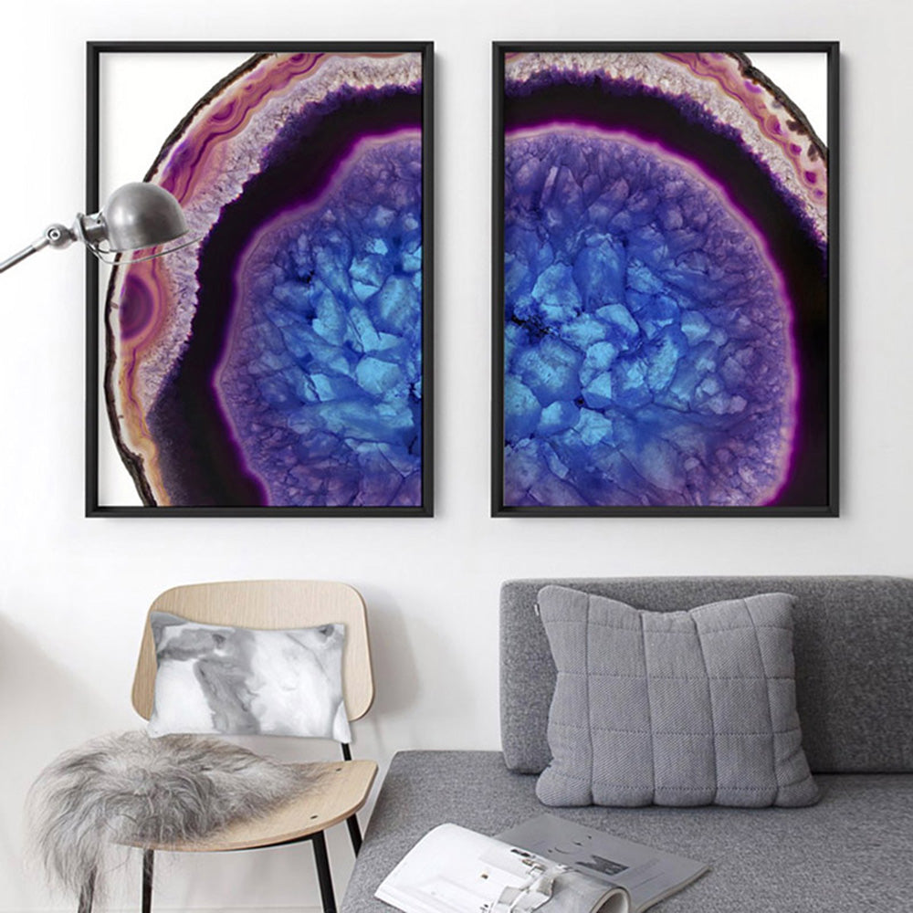 Agate Slice Geode Multicolour I - Art Print, Poster, Stretched Canvas or Framed Wall Art, shown framed in a home interior space