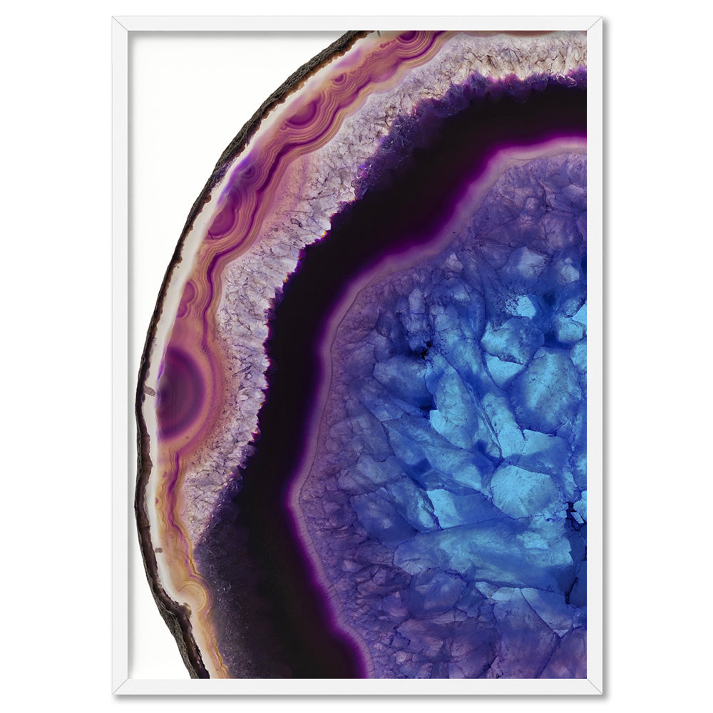 Agate Slice Geode Multicolour I - Art Print, Poster, Stretched Canvas, or Framed Wall Art Print, shown in a white frame