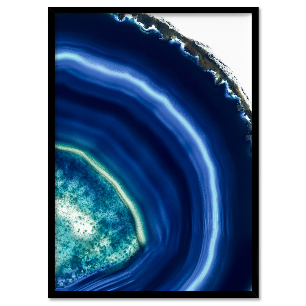 Agate Slice Geode Indigo II - Art Print, Poster, Stretched Canvas, or Framed Wall Art Print, shown in a black frame