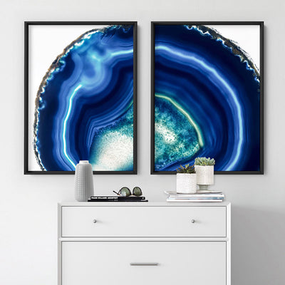 Agate Slice Geode Indigo II - Art Print, Poster, Stretched Canvas or Framed Wall Art, shown framed in a home interior space