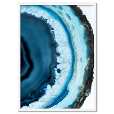 Agate Slice Geode Turquoise III - Art Print, Poster, Stretched Canvas, or Framed Wall Art Print, shown in a white frame