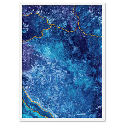 Agate Geode Lapis Lazuli II (faux gold lines)- Art Print, Poster, Stretched Canvas, or Framed Wall Art Print, shown in a white frame