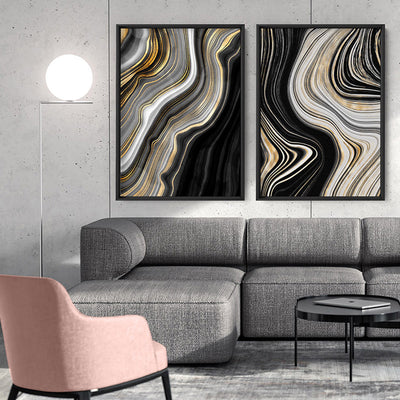 Agate Slice Luxury I - Art Print, Poster, Stretched Canvas or Framed Wall Art, shown framed in a home interior space