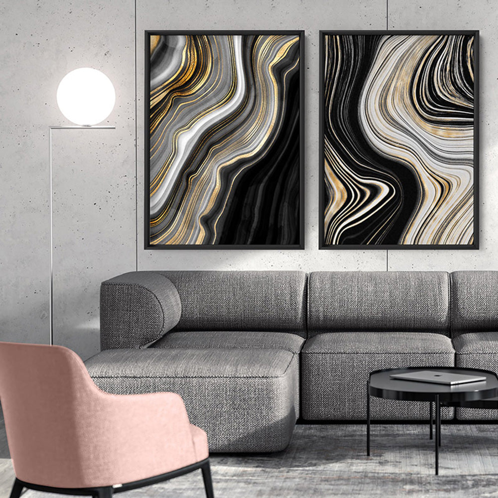 Agate Slice Luxury II - Art Print, Poster, Stretched Canvas or Framed Wall Art, shown framed in a home interior space