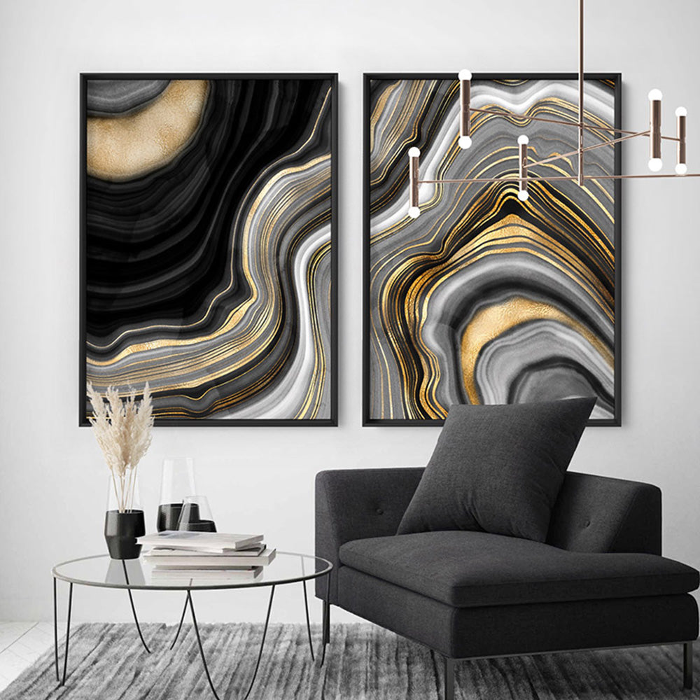 Agate Slice Luxury III - Art Print, Poster, Stretched Canvas or Framed Wall Art, shown framed in a home interior space