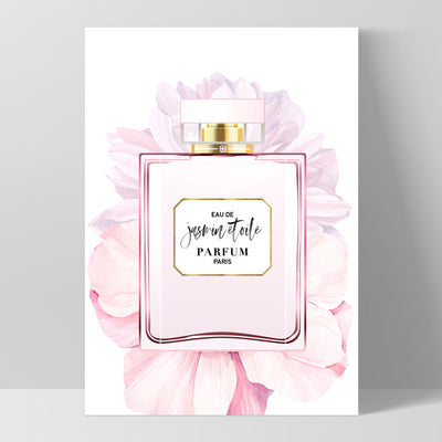 Perfume Bottle Floral III - Art Print, Poster, Stretched Canvas, or Framed Wall Art Print, shown as a stretched canvas or poster without a frame