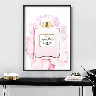 Perfume Bottle Floral III - Art Print, Poster, Stretched Canvas or Framed Wall Art Prints, shown framed in a room
