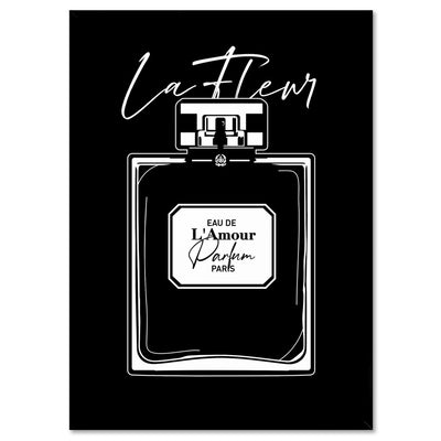Black Scandi Perfume Bottle II - Art Print, Poster, Stretched Canvas, or Framed Wall Art Print, shown in a black frame