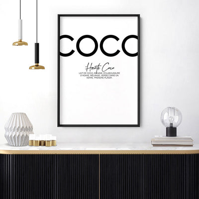 Haute Coco B&W - Art Print, Poster, Stretched Canvas or Framed Wall Art Prints, shown framed in a room