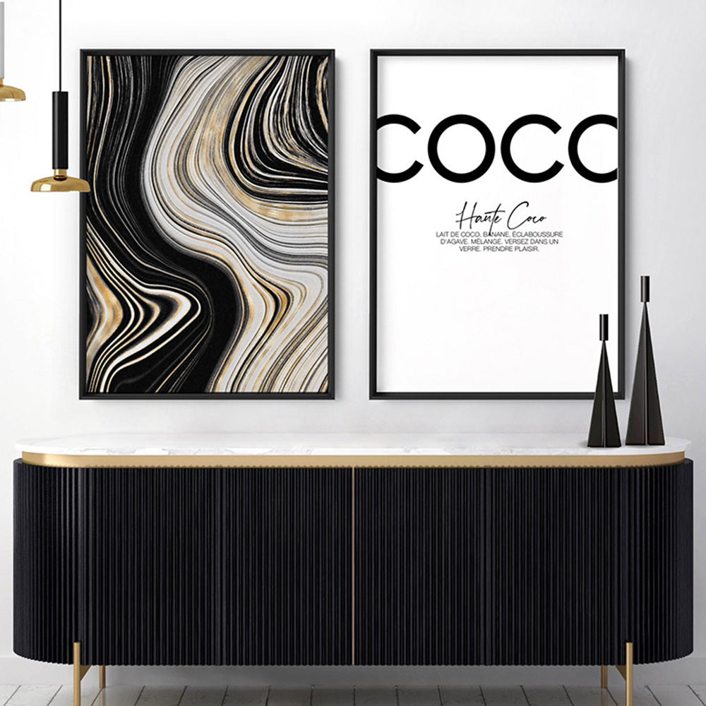 Haute Coco B&W - Art Print, Poster, Stretched Canvas or Framed Wall Art, shown framed in a home interior space