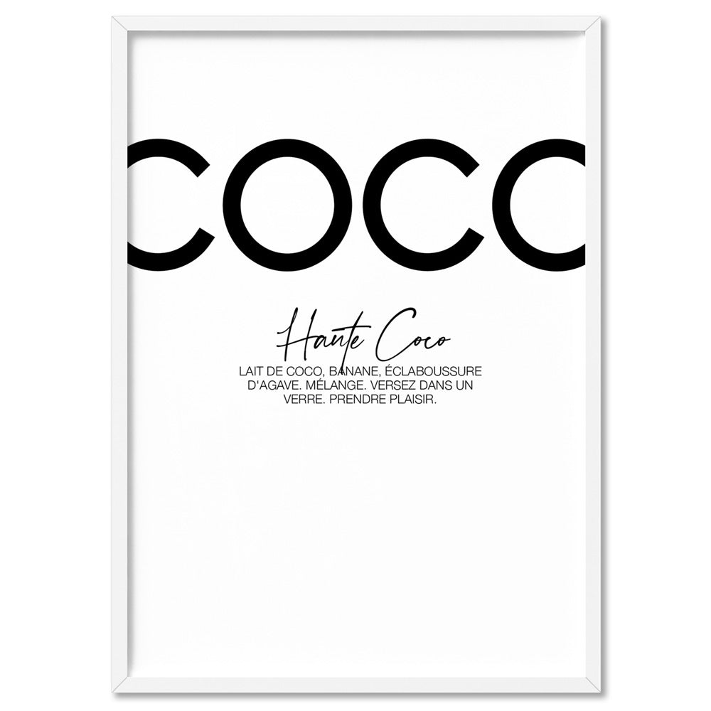 Haute Coco B&W - Art Print, Poster, Stretched Canvas, or Framed Wall Art Print, shown in a white frame