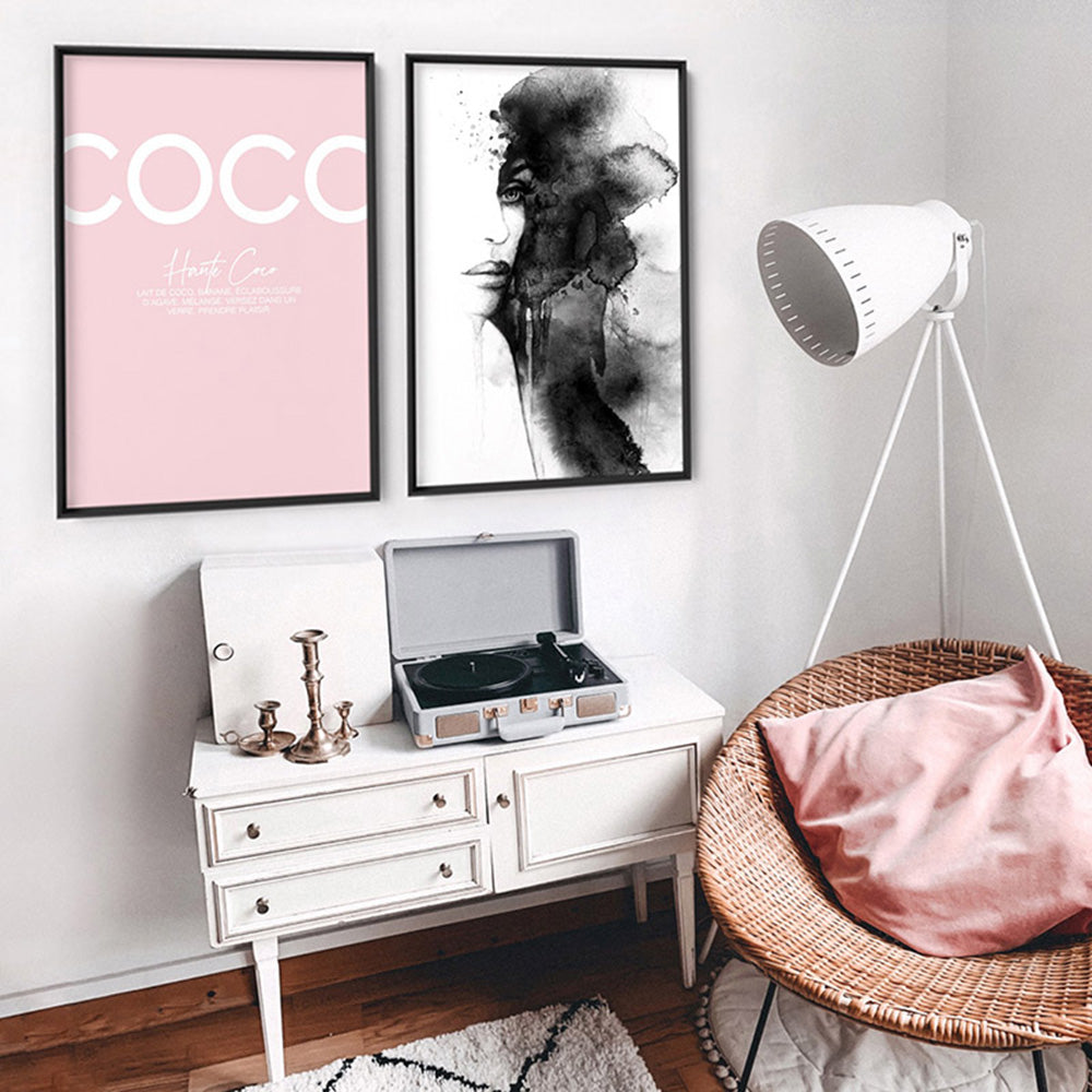 Haute Coco Blush - Art Print, Poster, Stretched Canvas or Framed Wall Art, shown framed in a home interior space