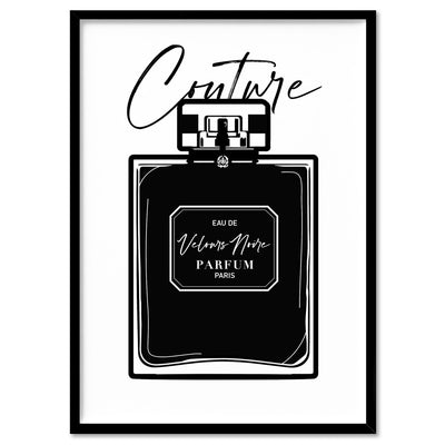 Black Scandi Perfume Bottle I - Art Print, Poster, Stretched Canvas, or Framed Wall Art Print, shown in a black frame