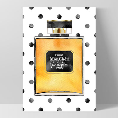 Watercolour Spot Perfume Bottle Gold - Art Print, Poster, Stretched Canvas, or Framed Wall Art Print, shown as a stretched canvas or poster without a frame