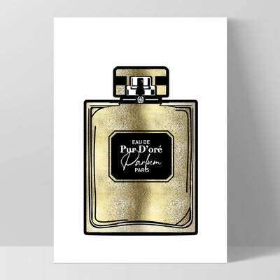 Solid Gold Perfume Bottle (faux look foil) - Art Print, Poster, Stretched Canvas, or Framed Wall Art Print, shown as a stretched canvas or poster without a frame