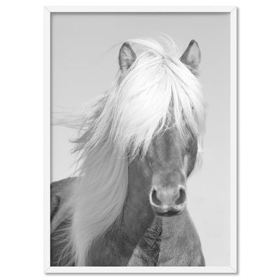Horse Portrait in Black & White - Art Print, Poster, Stretched Canvas, or Framed Wall Art Print, shown in a white frame