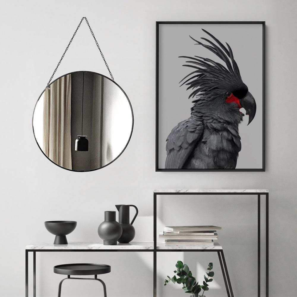 Black Palm Cockatoo - Art Print, Poster, Stretched Canvas or Framed Wall Art, shown framed in a room