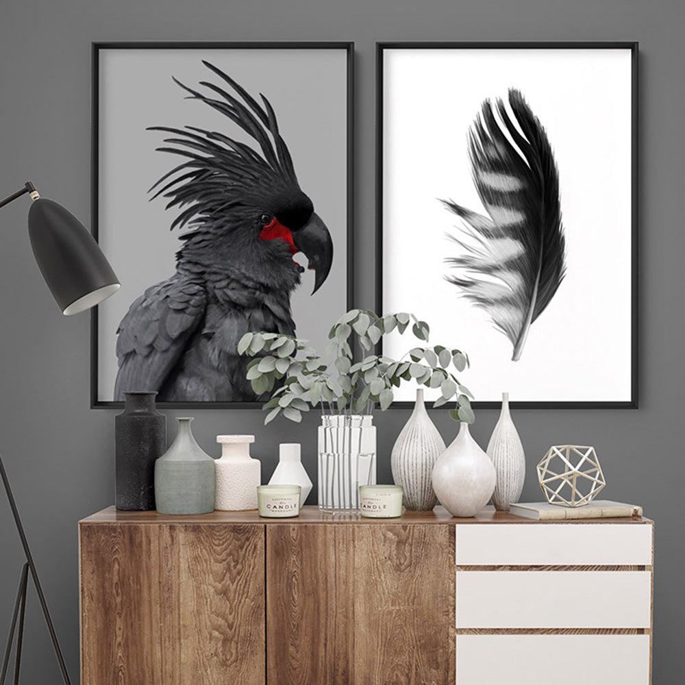 Black Palm Cockatoo - Art Print, Poster, Stretched Canvas or Framed Wall Art, shown framed in a home interior space