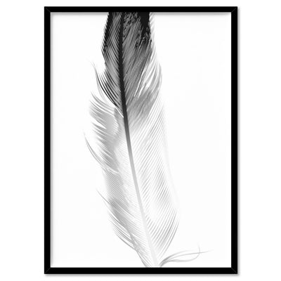 Feather Black & White I - Art Print, Poster, Stretched Canvas, or Framed Wall Art Print, shown in a black frame
